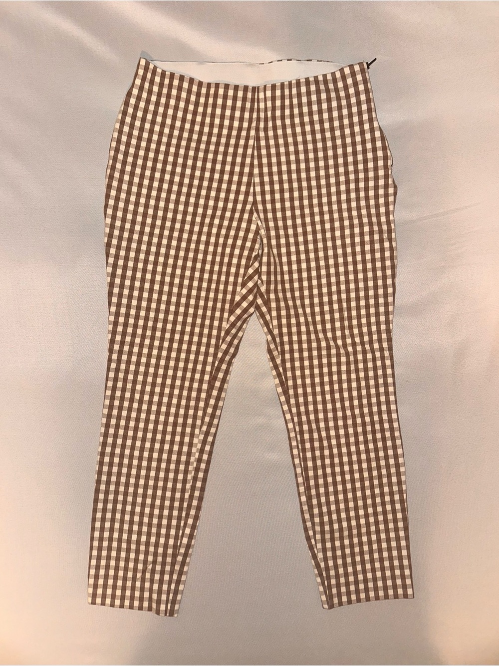 Light Brown Checkered Women’s High-Rise Gingham Skinny Ankle Pants